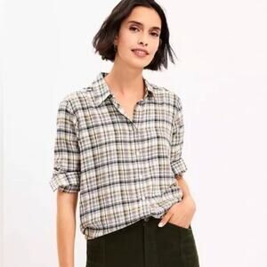 Loft Plaid Flannel Women's Button‎ Down Shirt Long Sleeve - Size S